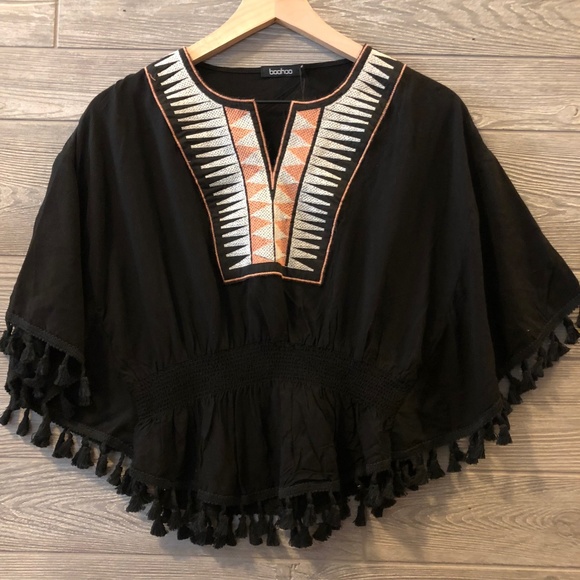 Boohoo Sweaters - Boohoo Fringe Aztec Poncho